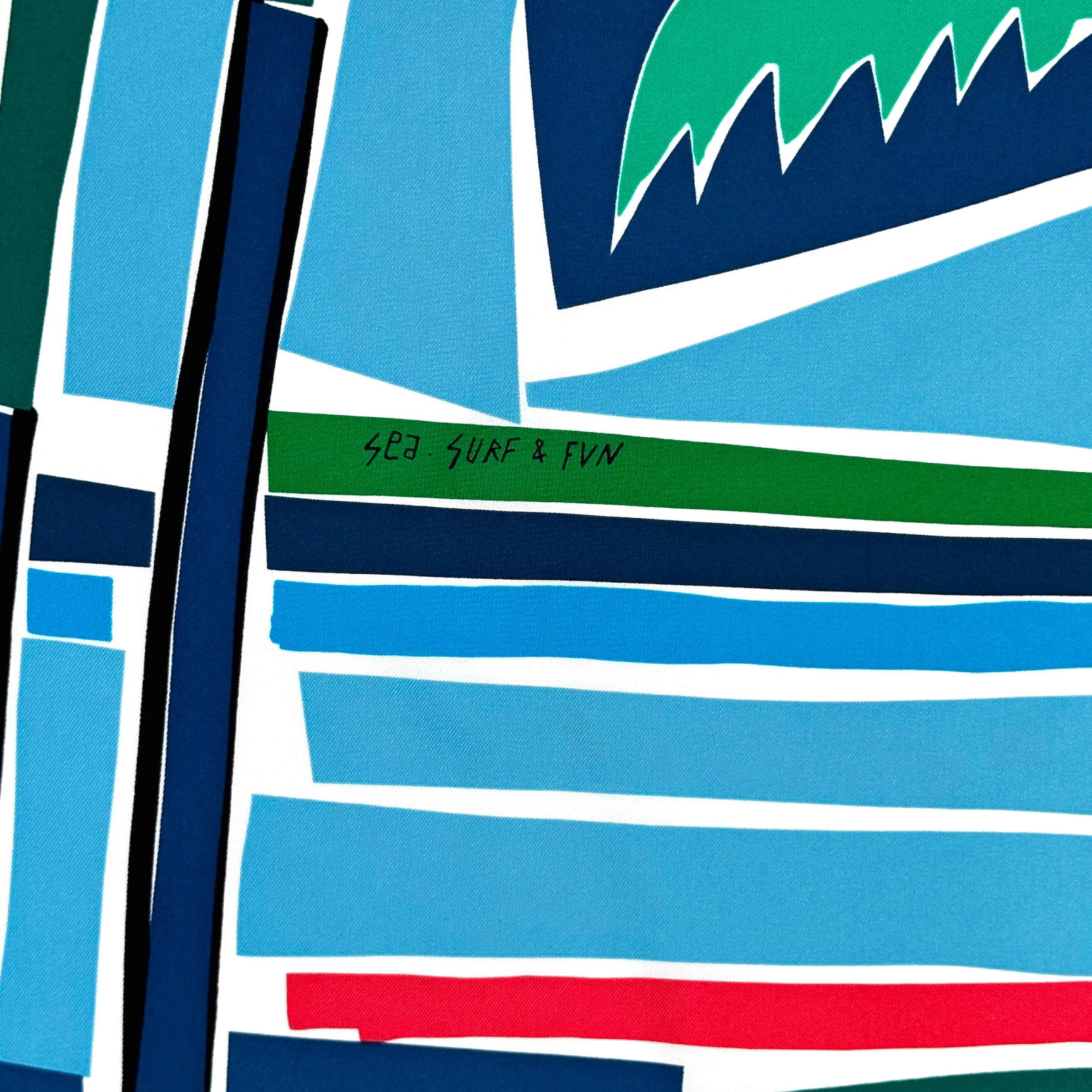 Sea, Surf & Fun designed by Filipe Jardim - Hermès scarf 90cm - 100% silk - blue
