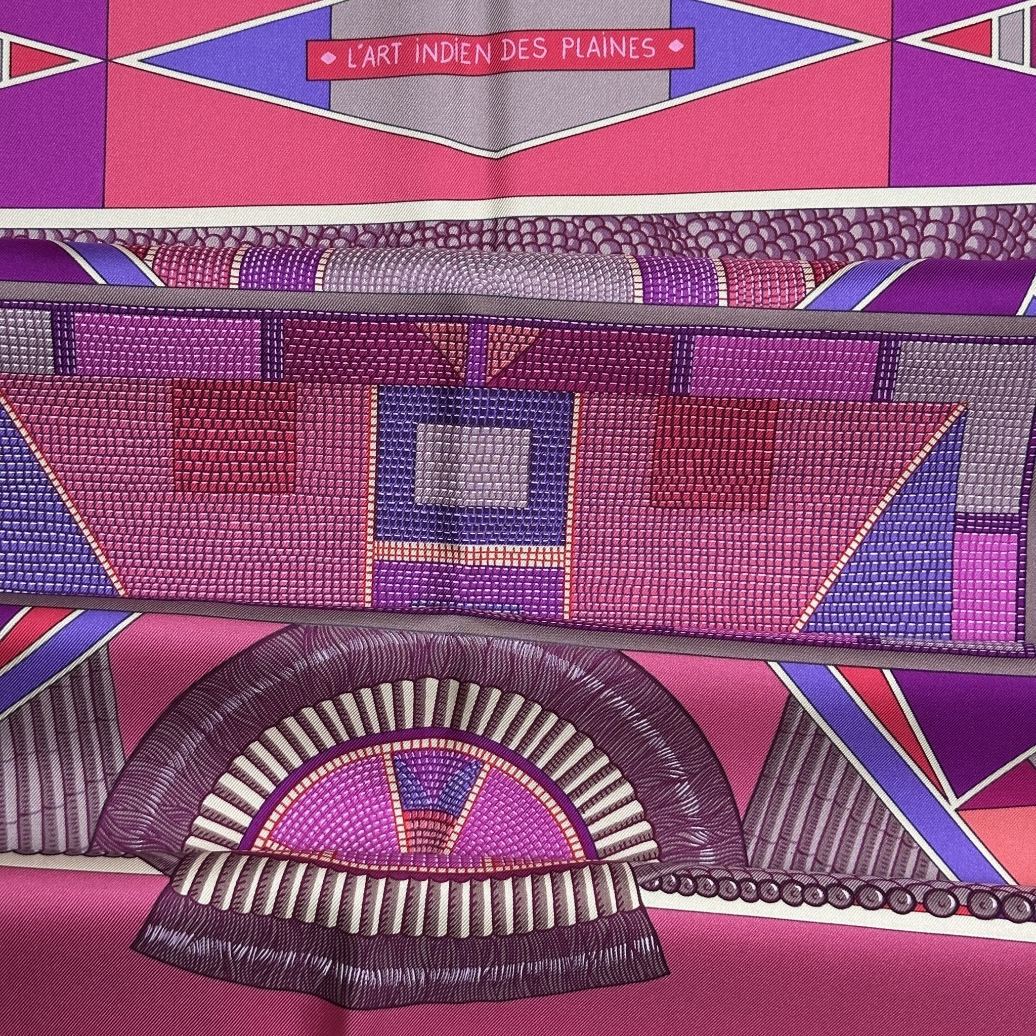 foulard hermes art indien des plaines rose et mauve
