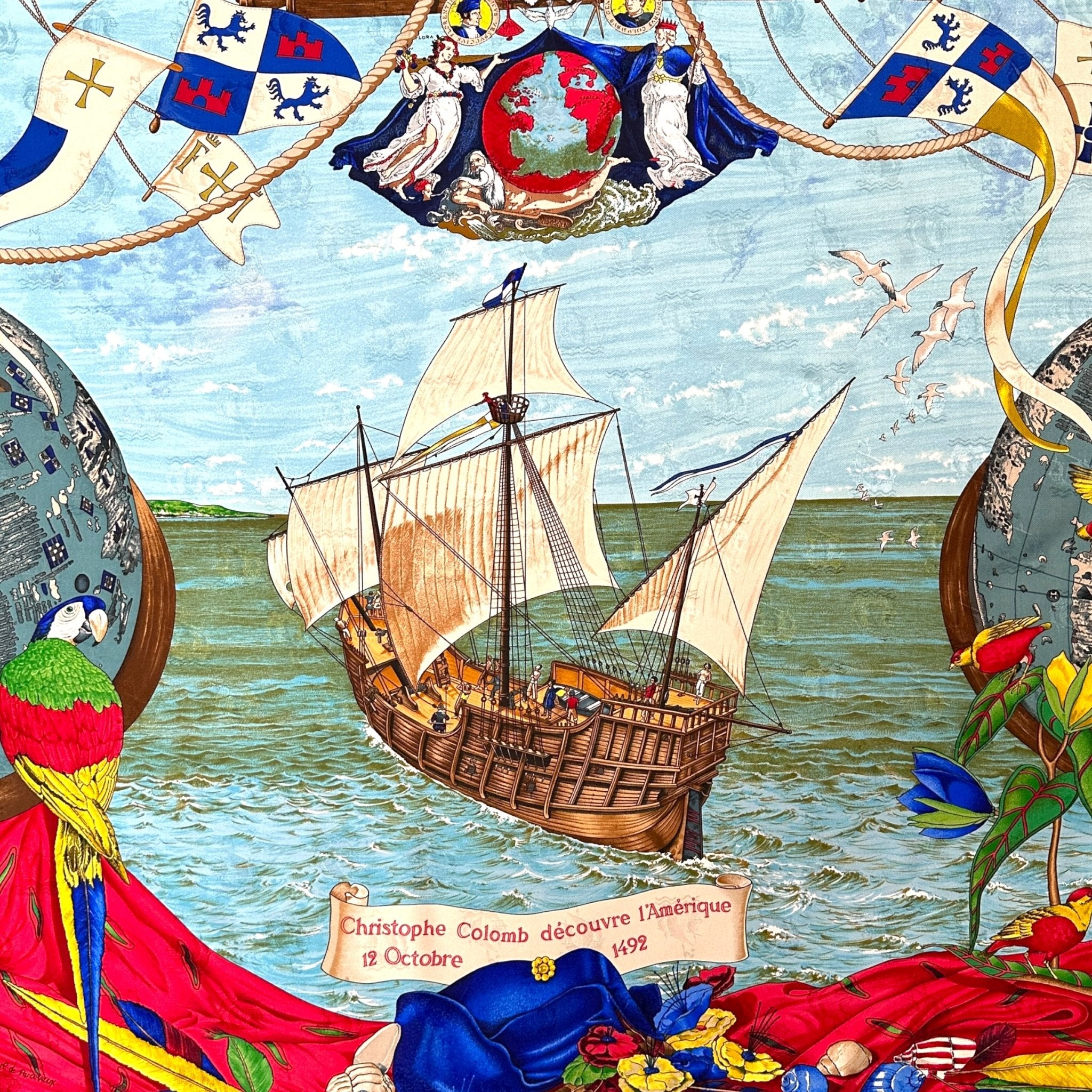 foulard hermes avec navire de christophe colomb au centre