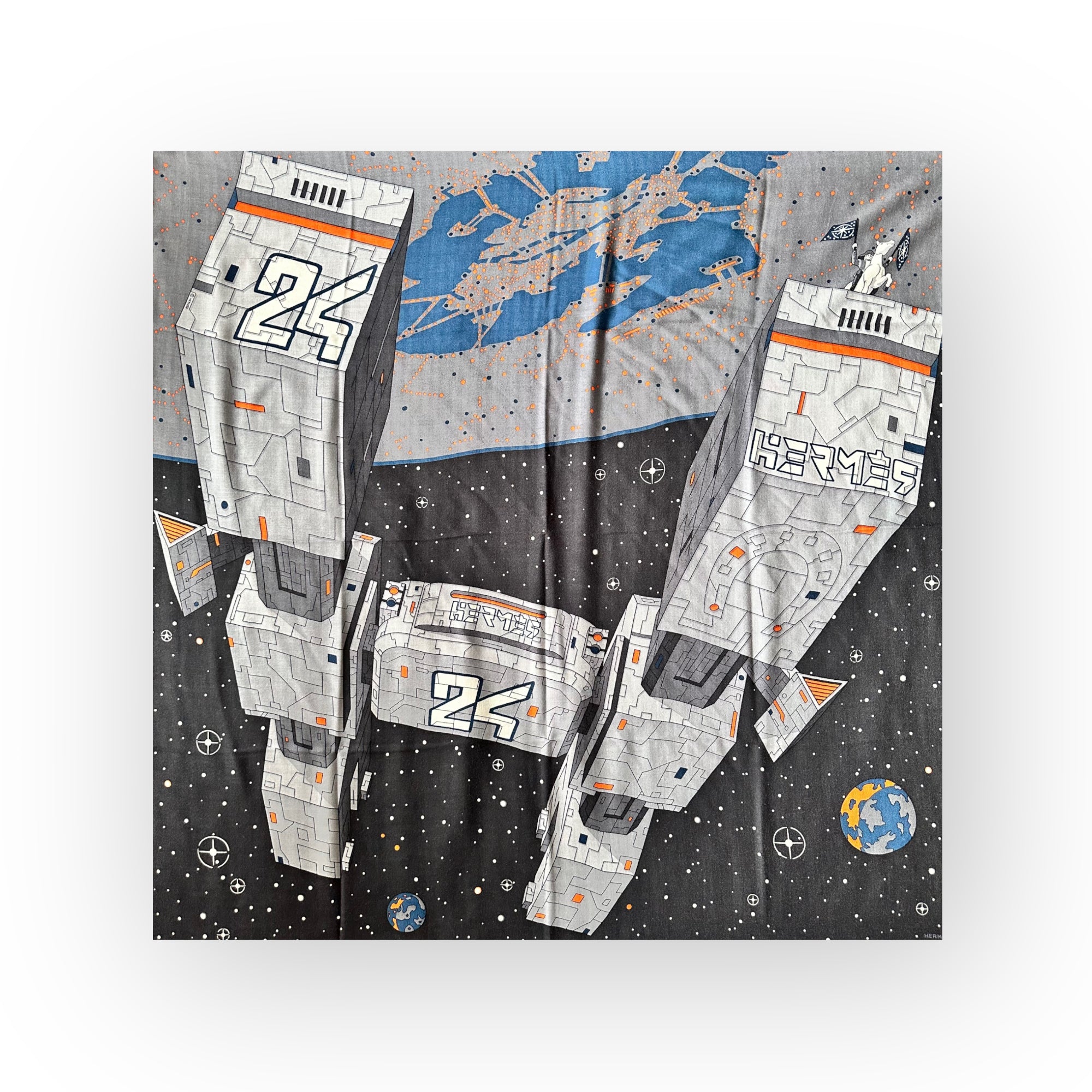 HERMES ODYSSEY BY DAISKE NOMURA - HERMES CASHMERE AND SILK SCARF - GRAY