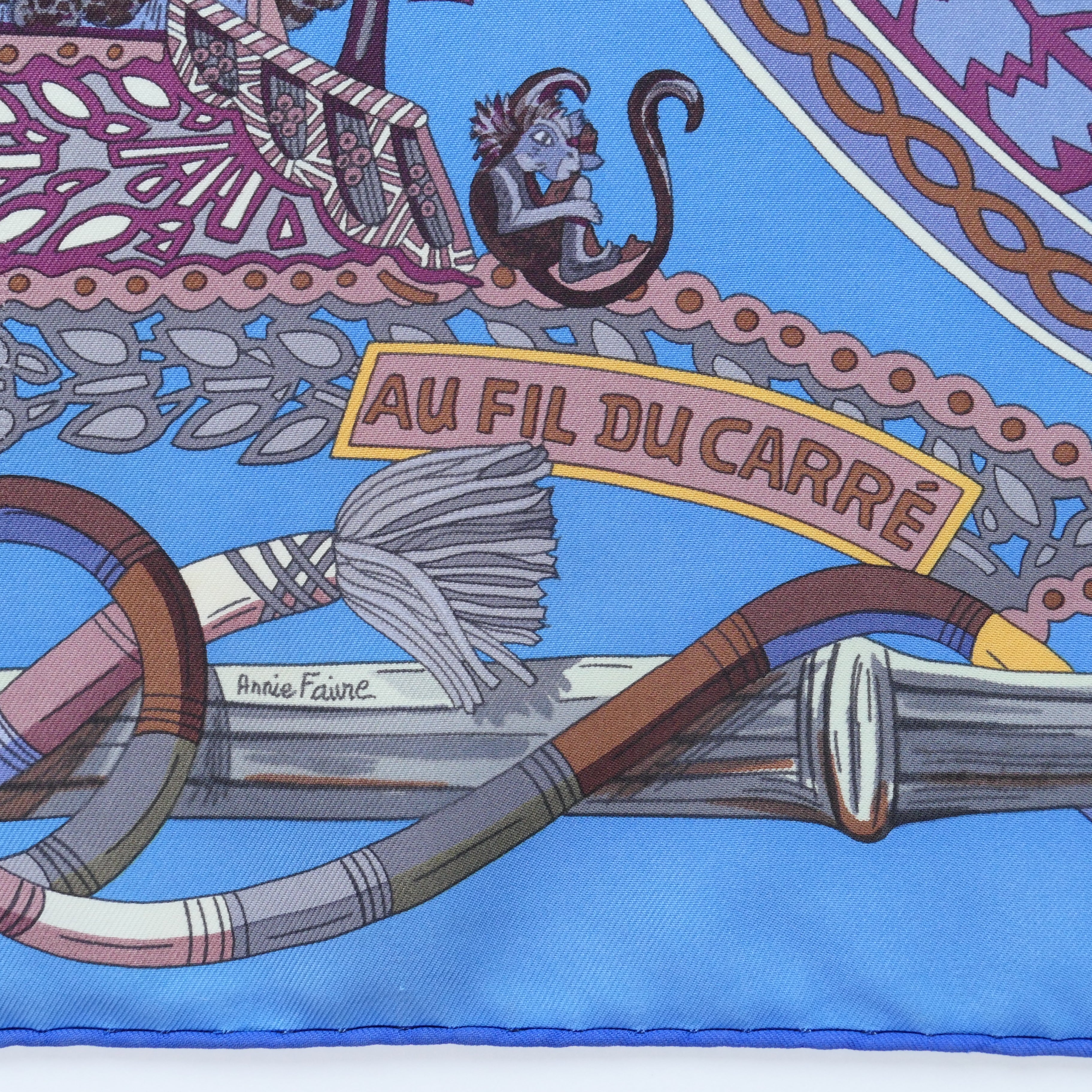 foulard hermès soie 90 cm au fil du carré signature annie faivre