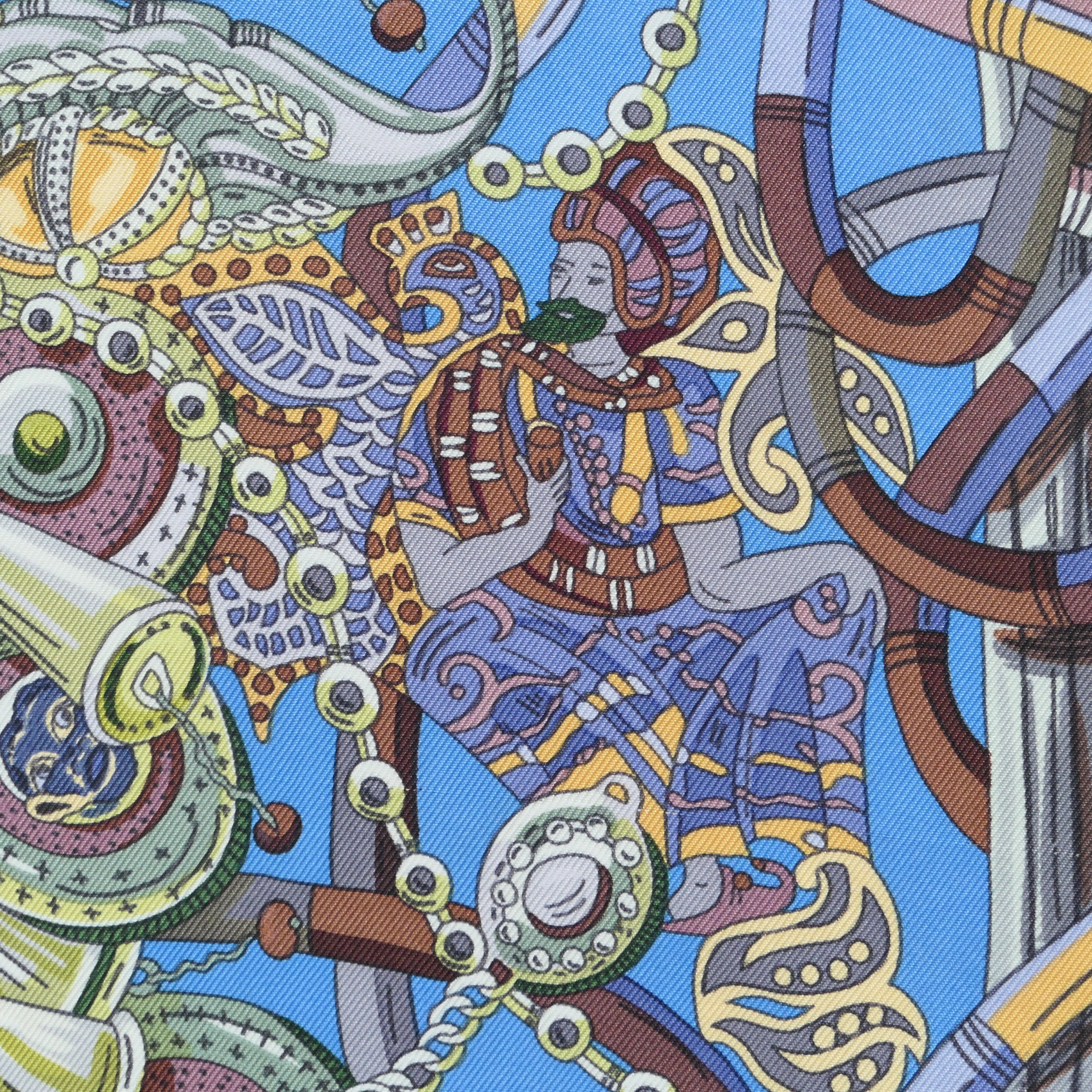 foulard hermès soie 90 cm au fil du carré zoom dessin